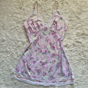 Pucker Up Slip Nightgown Sleepwear Vintage Floral Lace Pink L